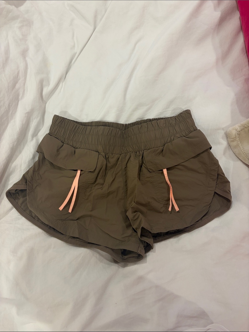 FP Movement by Free People Olive Active Shorts with Pink Drawcords